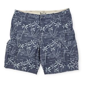 Roebuck and Co Blue Tropical Palm Tree Printed Cotton Cargo Shorts‎ Men's 40
